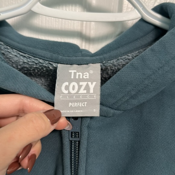 Aritzia TNA Cozy Fleece Perfect Zip Up Hoodie in Teal - Picture 3 of 3